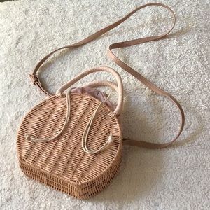Wicker Blush Pink Leather Drawstring Bag